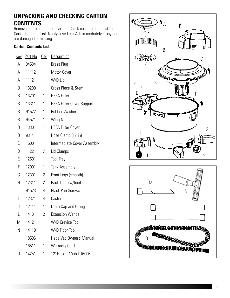 Unpacking and checking carton contents | Dustless HEPA Kit 16006 User Manual | Page 3 / 8