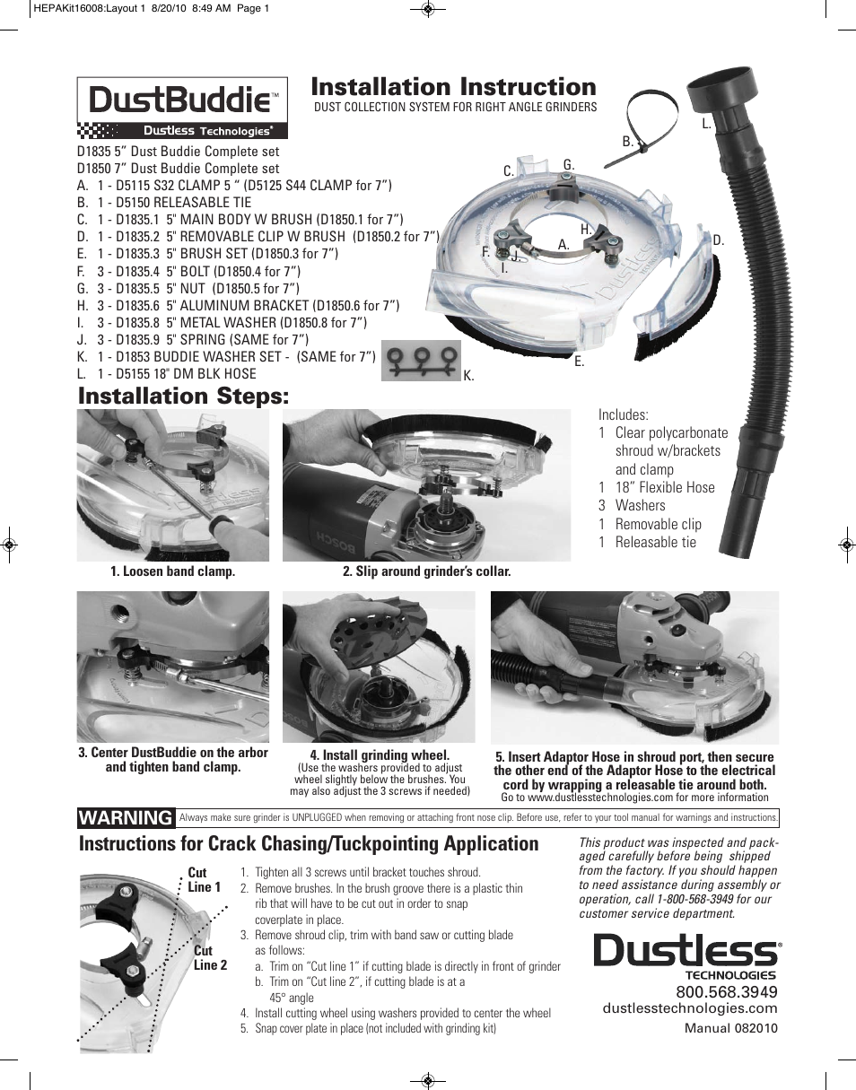Installation instruction, Installation steps, Warning | Dustless HEPA Kit 16008 User Manual | Page 2 / 2