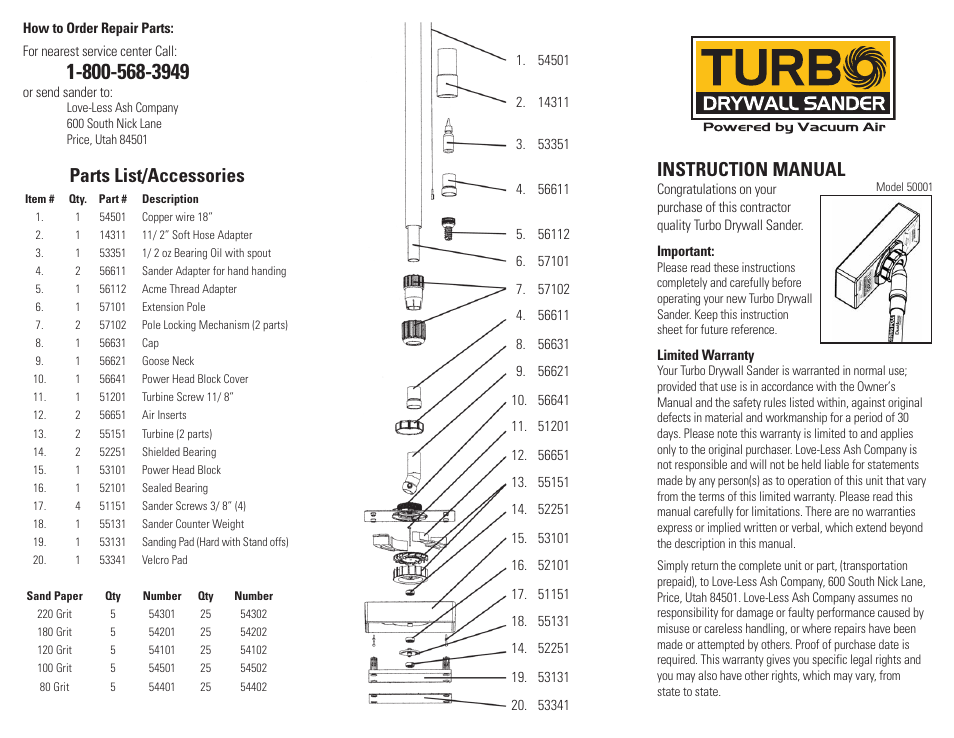 Dustless Turbo Drywall Sander User Manual | 2 pages