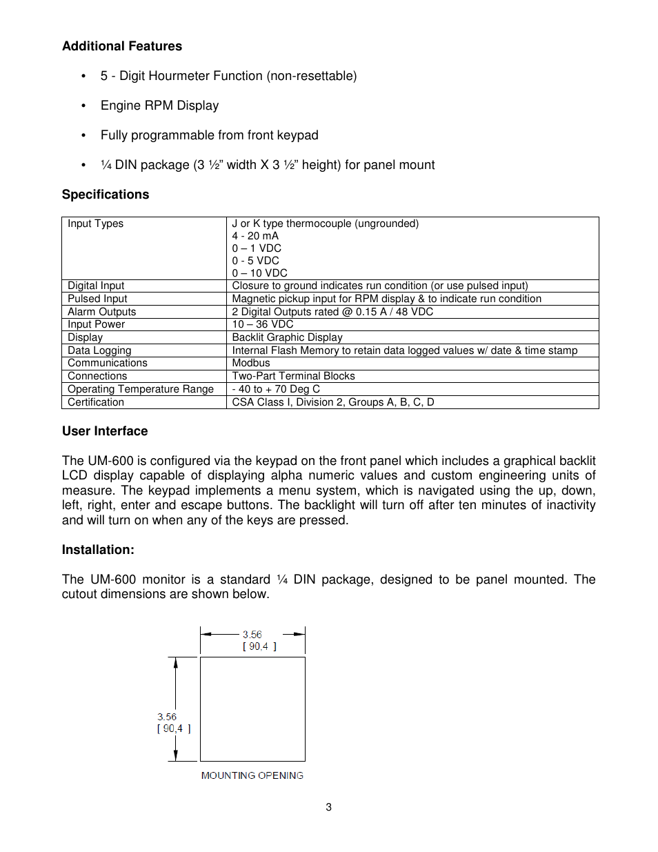 Dynalco UM-600 Universal Monitor User Manual | Page 4 / 23