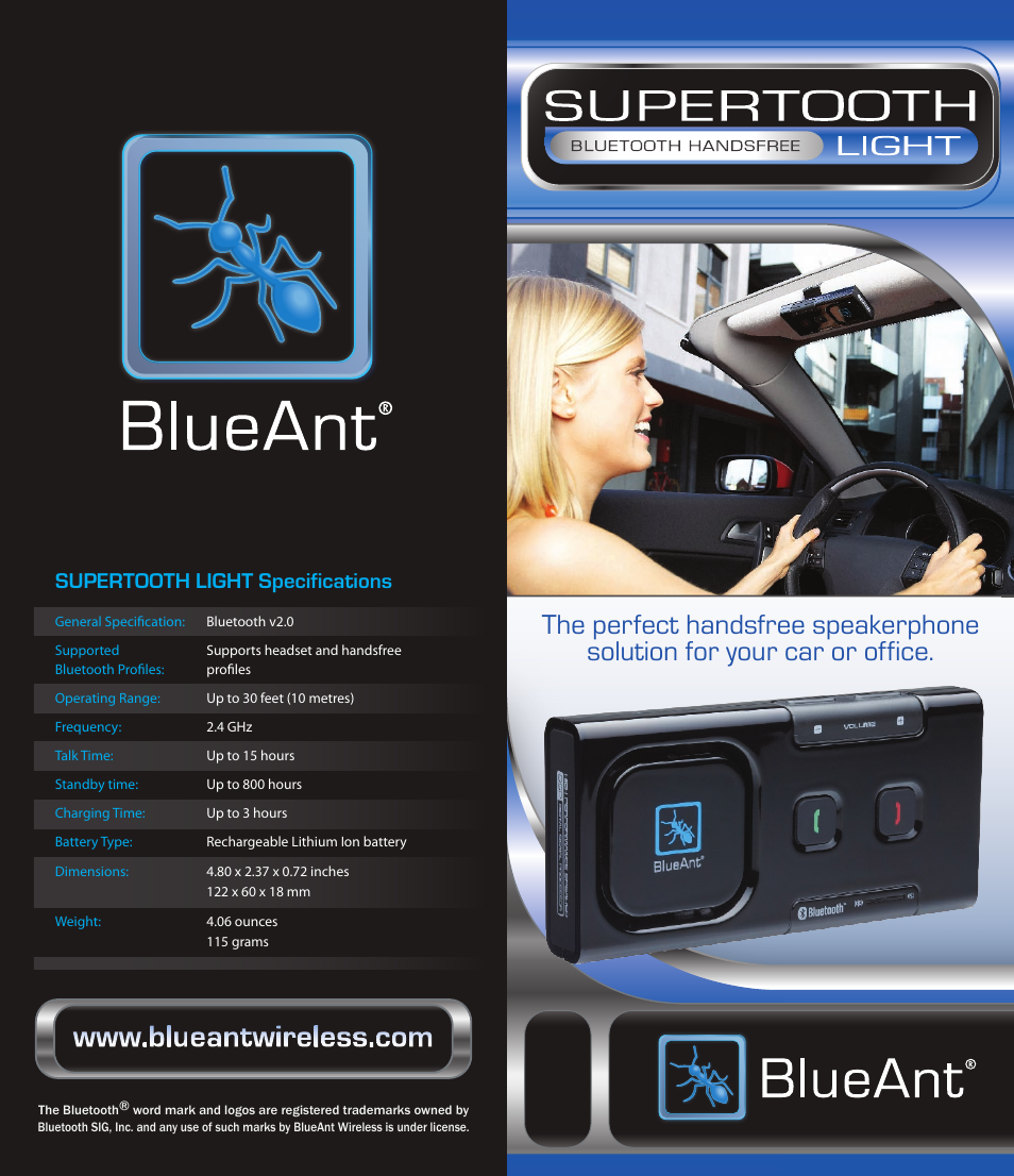 BlueAnt Handsfree Speakerphone User Manual | 2 pages