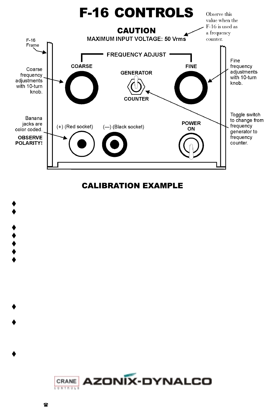 F-16 controls | Dynalco F-16 Frequency Generator/Counter User Manual | Page 2 / 2