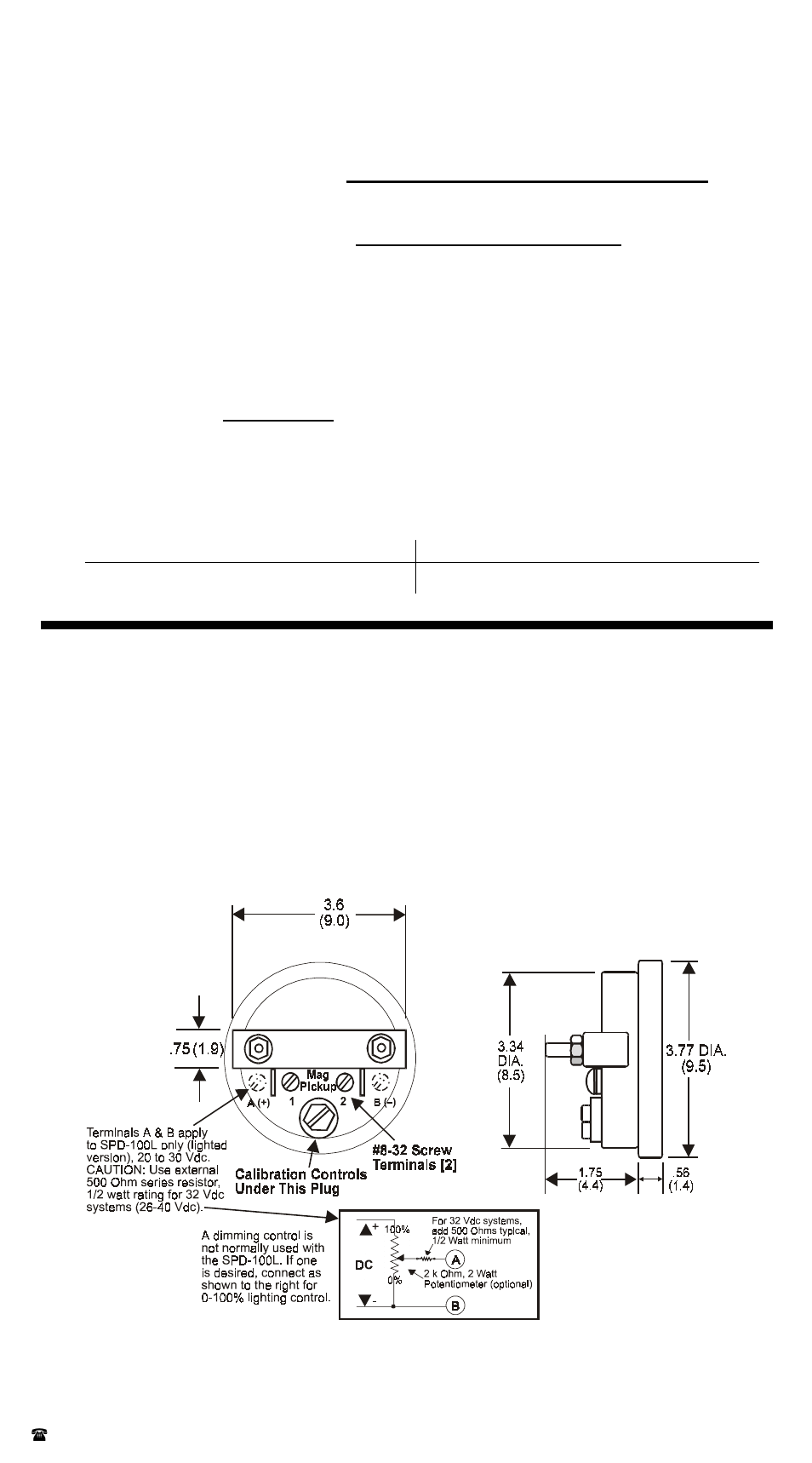 Outline and connection drawing, Calculating signal frequency (in hz), Calculating gate time (in seconds) | Gate time range selection on 4-position switch | Dynalco SPD-100L Tachometer User Manual | Page 2 / 2