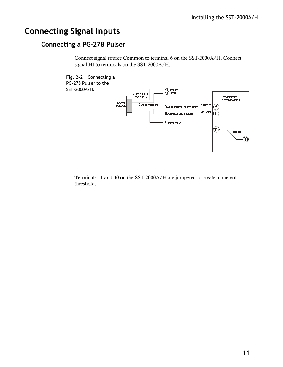 Connecting signal inputs, Connecting a pg-278 pulser | Dynalco SST-2400H Speed Switch/Transmitter User Manual | Page 13 / 33