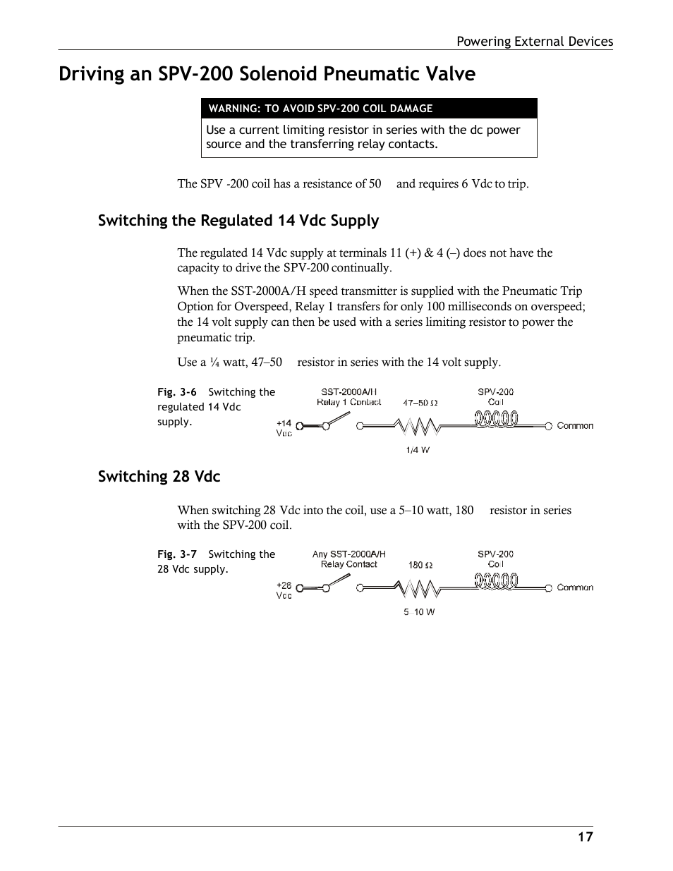 Driving an spv-200 solenoid pneumatic valve, Switching the regulated 14 vdc supply, Switching 28 vdc | Dynalco SST-2400H Speed Switch/Transmitter User Manual | Page 18 / 33