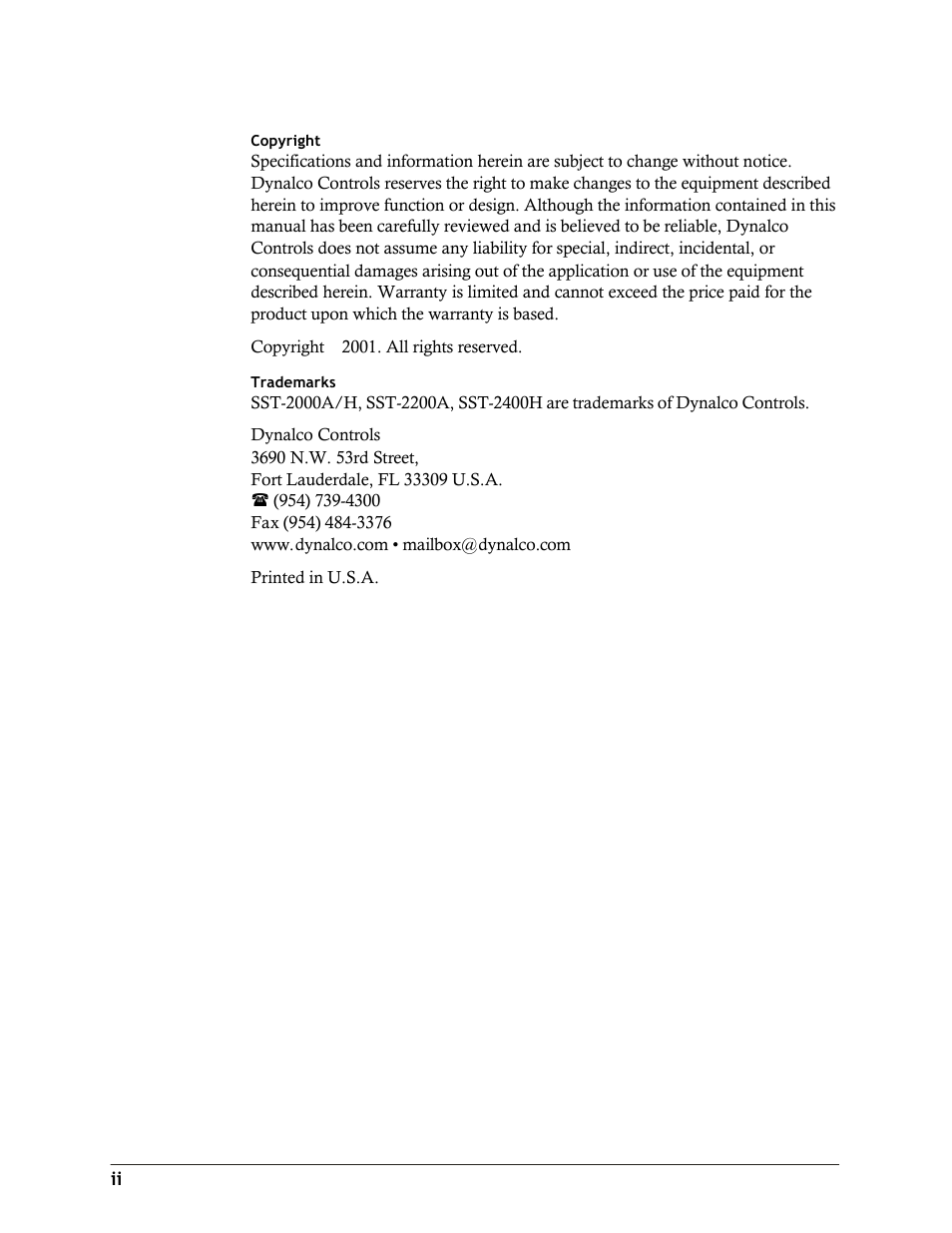 Dynalco SST-2400H Speed Switch/Transmitter User Manual | Page 2 / 33