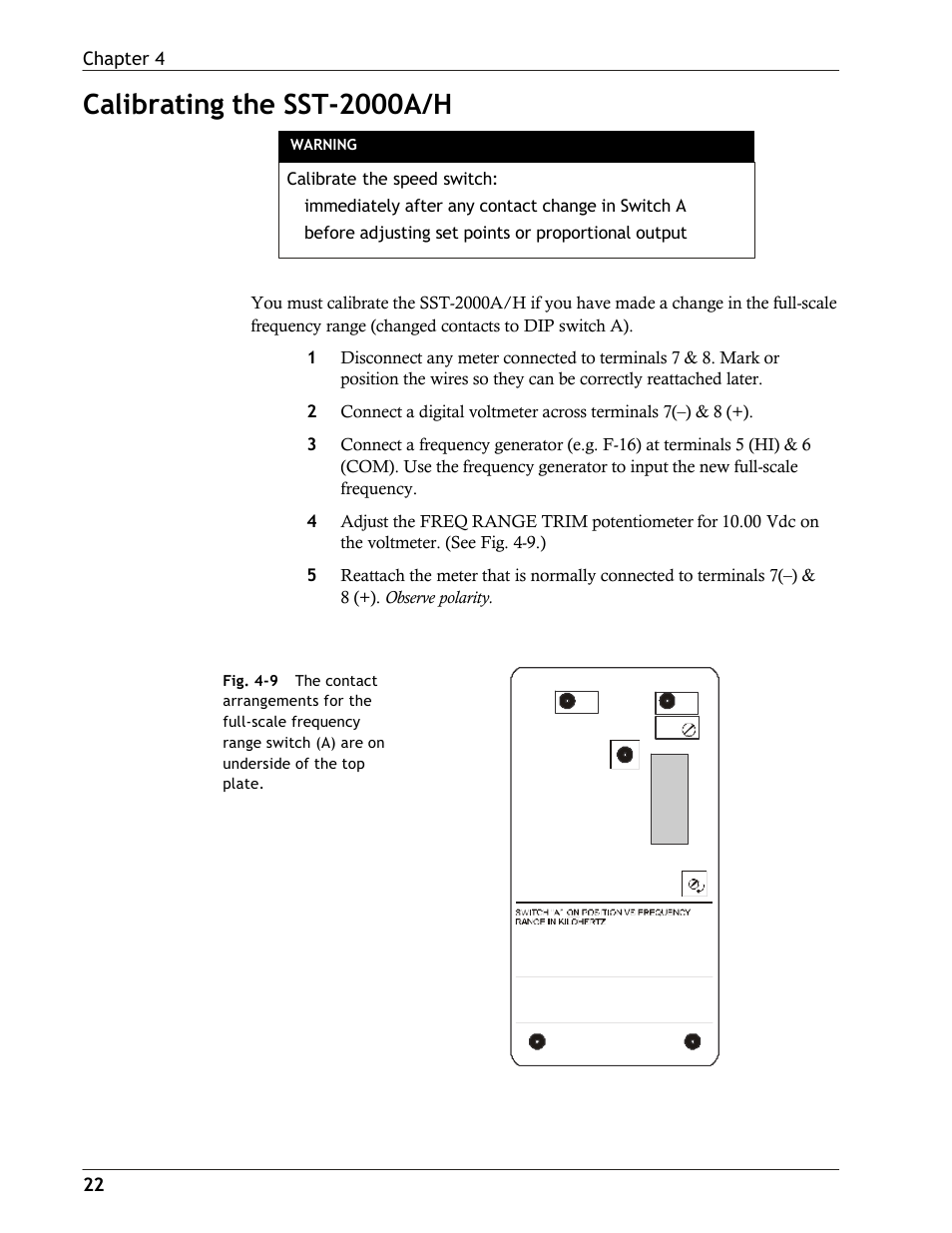 Calibrating the sst-2000a/h, 22 chapter 4 | Dynalco SST-2400H Speed Switch/Transmitter User Manual | Page 22 / 33