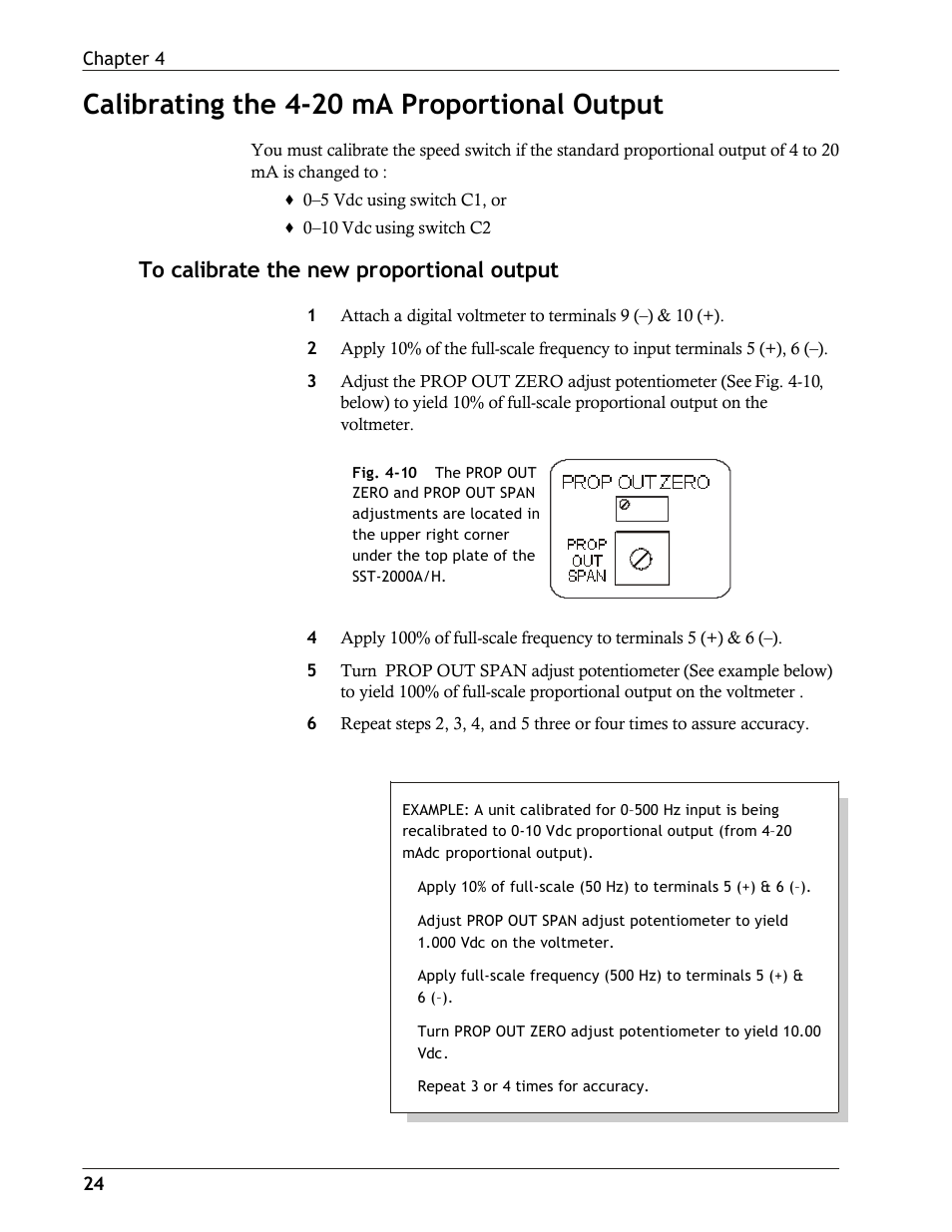 Calibrating the 4-20 ma proportional output | Dynalco SST-2400H Speed Switch/Transmitter User Manual | Page 24 / 33