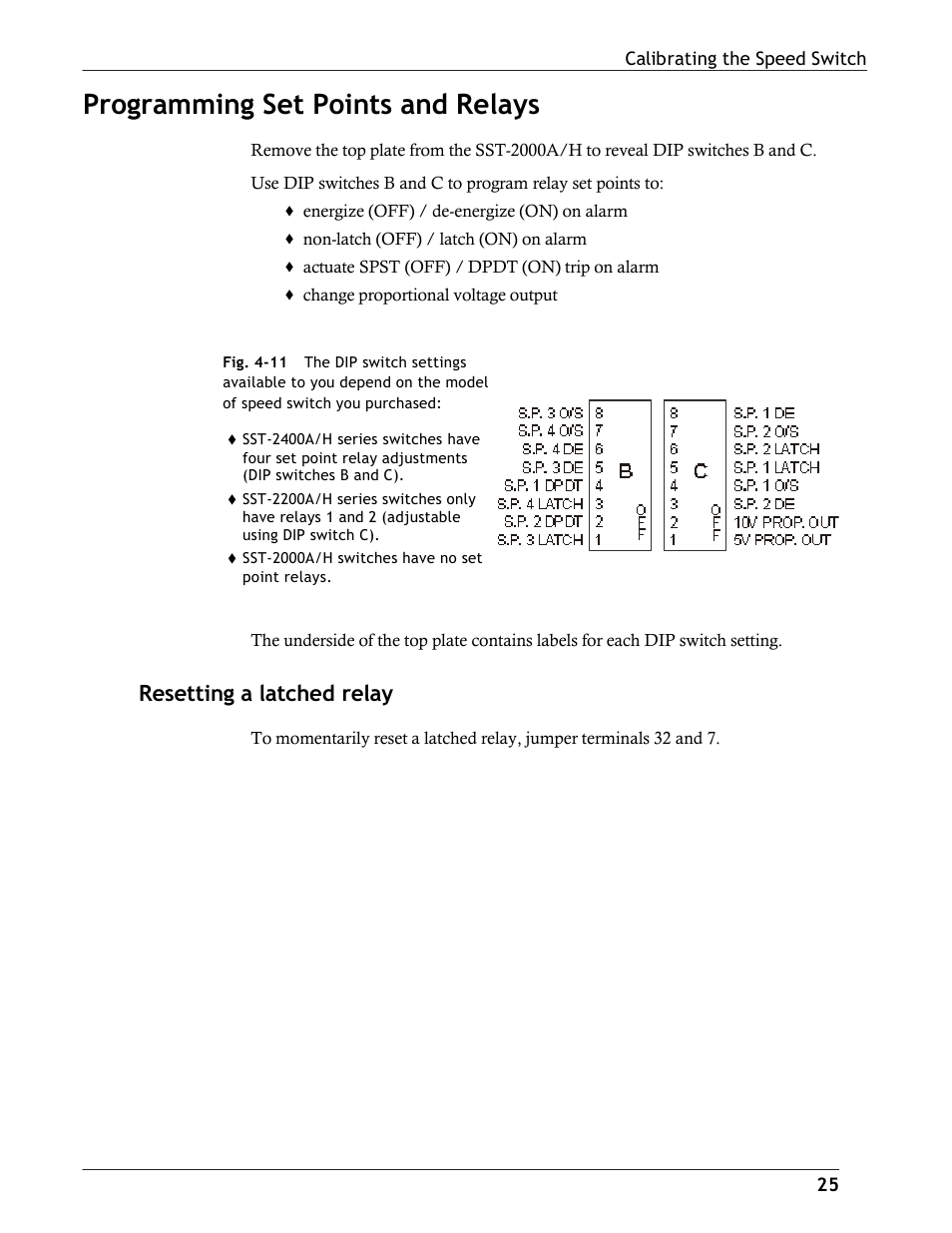 Programming set points and relays, Resetting a latched relay | Dynalco SST-2400H Speed Switch/Transmitter User Manual | Page 25 / 33