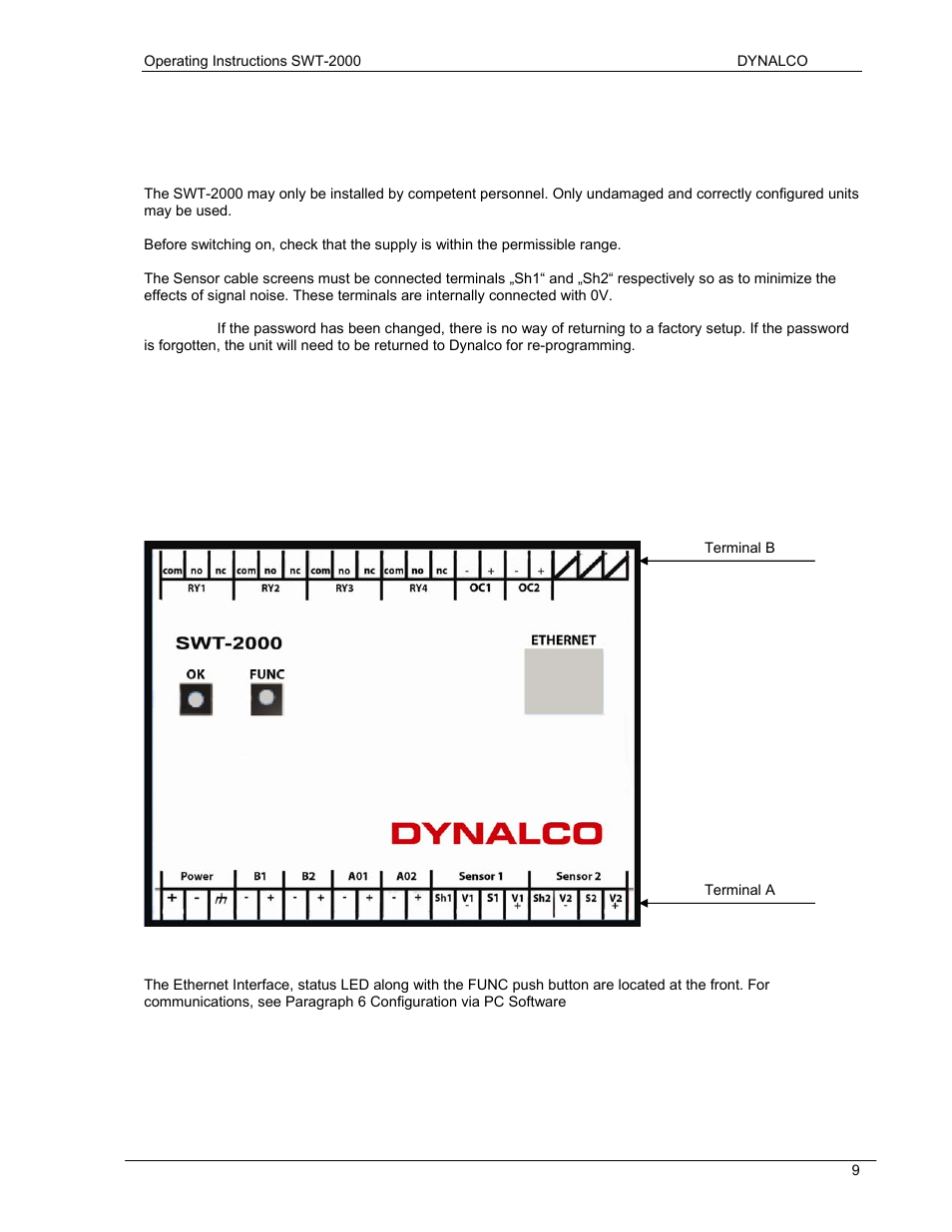 Installation, Connections, 1 front view | Dynalco SWT-2000 Speed Switch/Speed Transmitter User Manual | Page 13 / 35