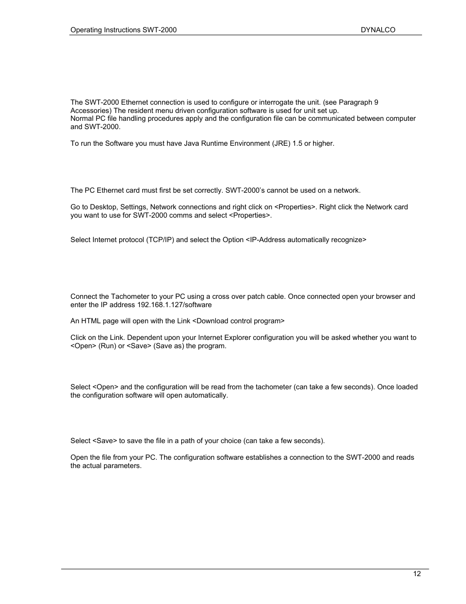 Configuration via pc software, 1 software concept, 2 pc settings | 3 download configuration software | Dynalco SWT-2000 Speed Switch/Speed Transmitter User Manual | Page 16 / 35