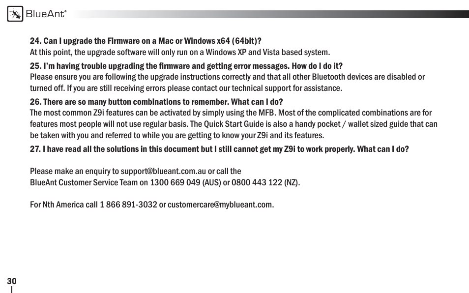 BlueAnt Z9i Bluetooth Headset User Manual | Page 30 / 68