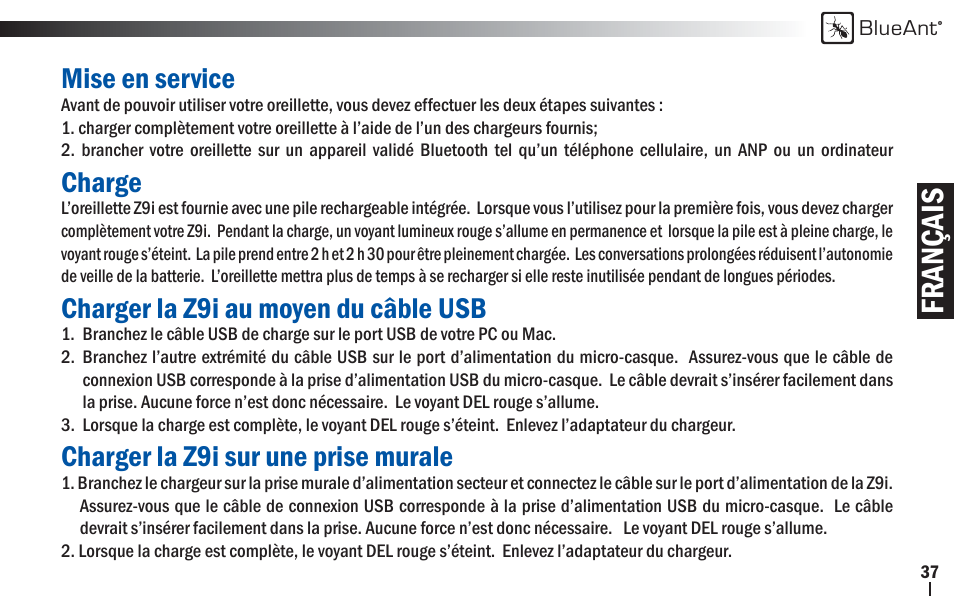 Français | BlueAnt Z9i Bluetooth Headset User Manual | Page 37 / 68