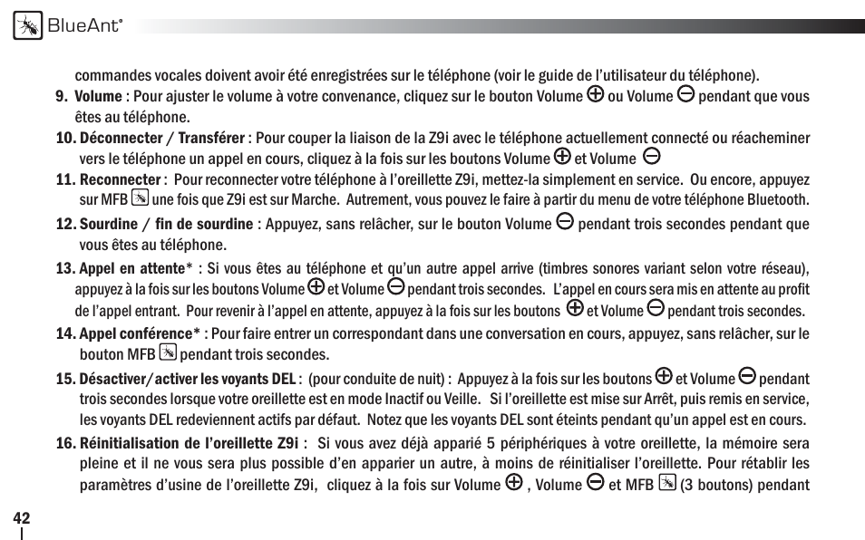 BlueAnt Z9i Bluetooth Headset User Manual | Page 42 / 68
