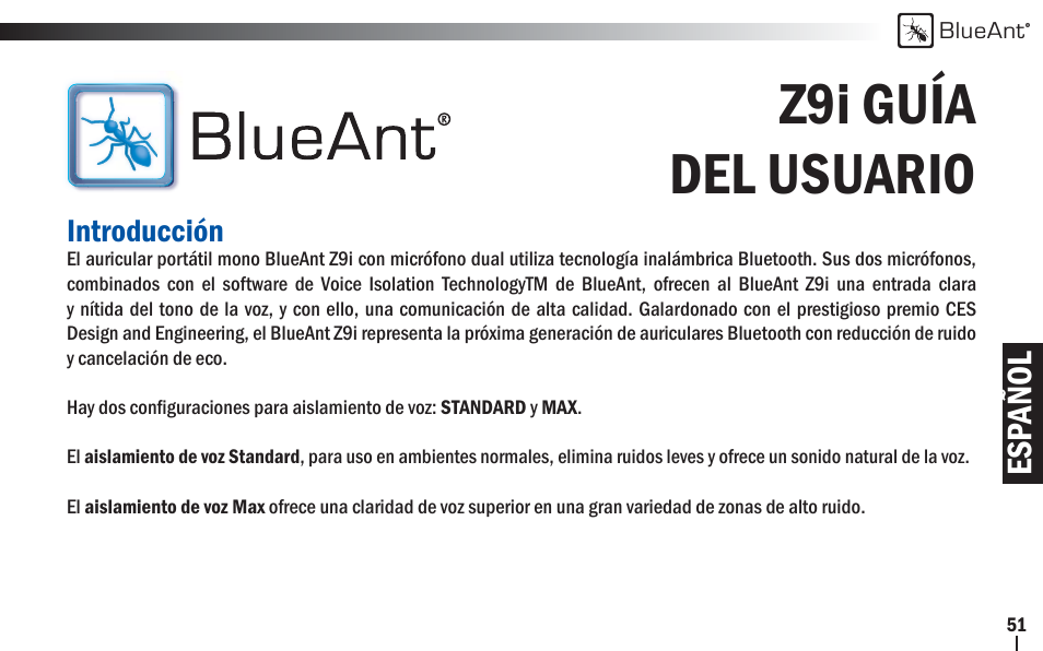 Z9i guía del usuario | BlueAnt Z9i Bluetooth Headset User Manual | Page 51 / 68