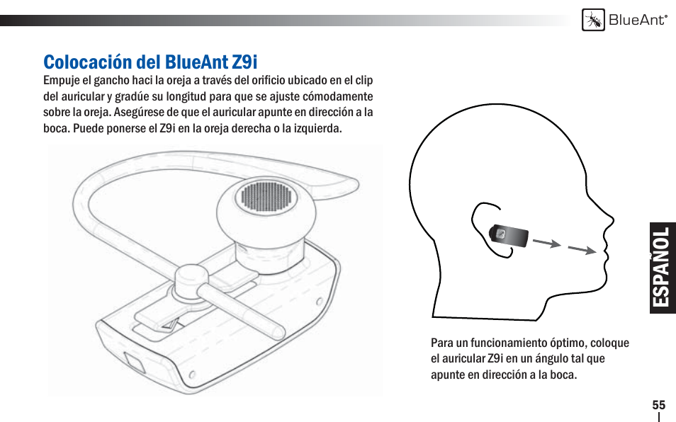 Esp añol | BlueAnt Z9i Bluetooth Headset User Manual | Page 55 / 68
