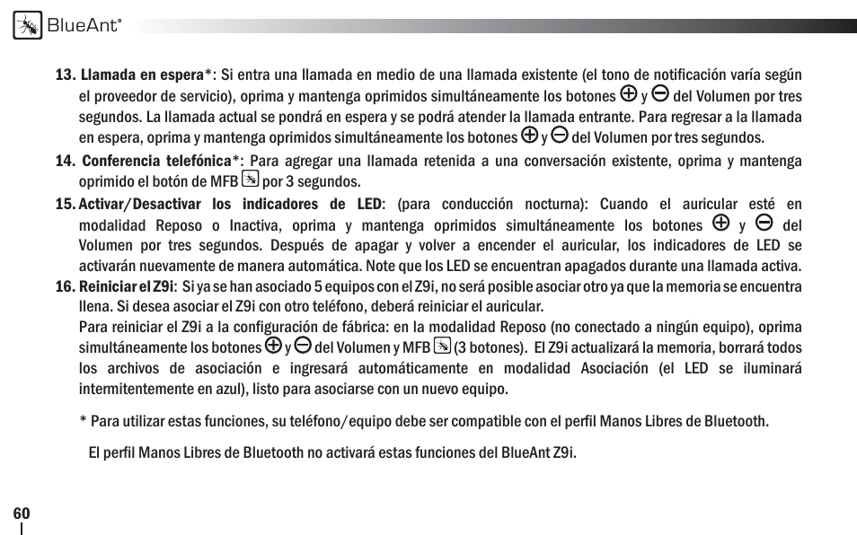 BlueAnt Z9i Bluetooth Headset User Manual | Page 60 / 68