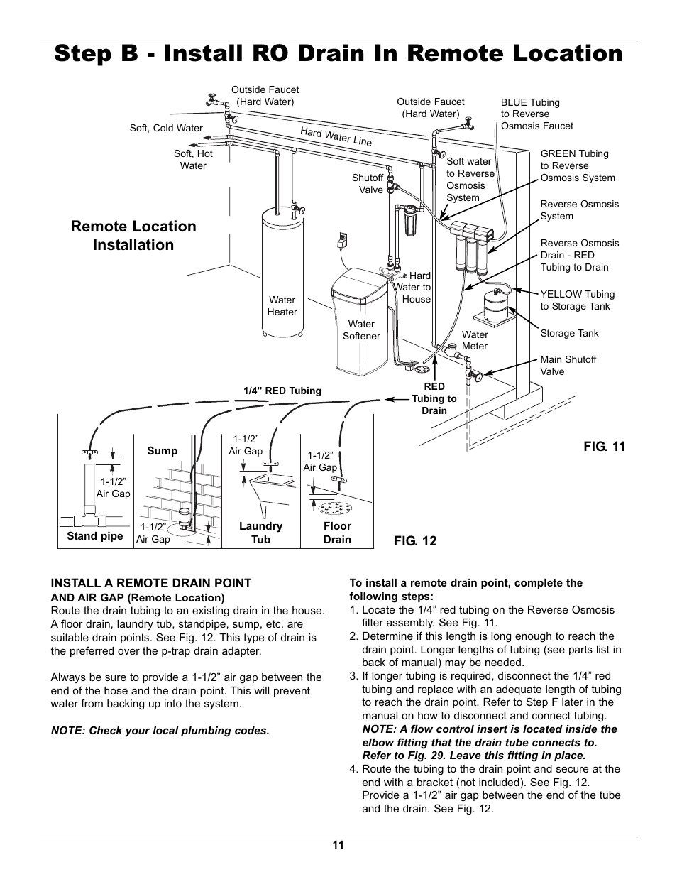 Step b - install ro drain in remote location, Remote location installation | EcoPure ECOP30 User Manual | Page 11 / 27