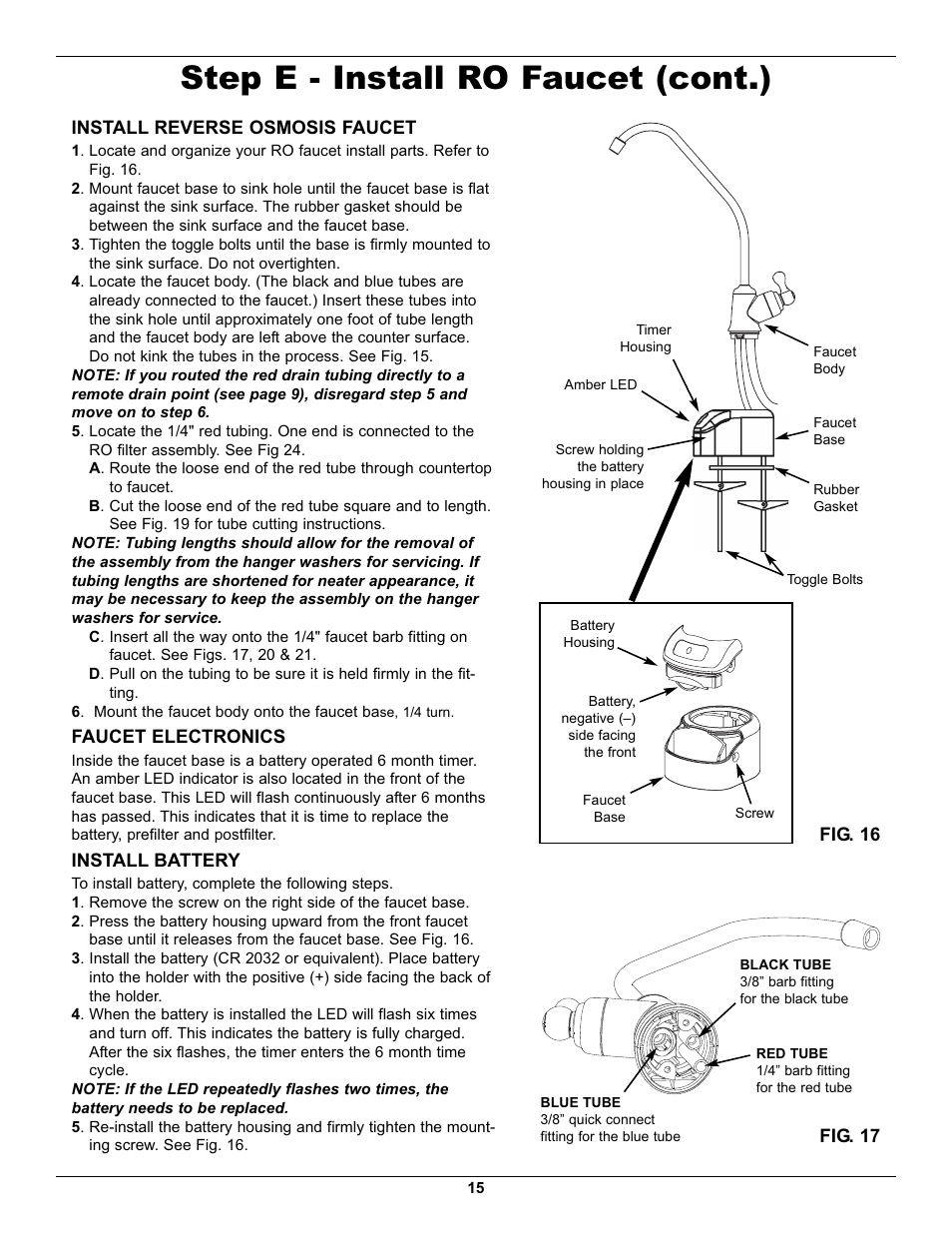 Step e - install ro faucet (cont.) | EcoPure ECOP30 User Manual | Page 15 / 27