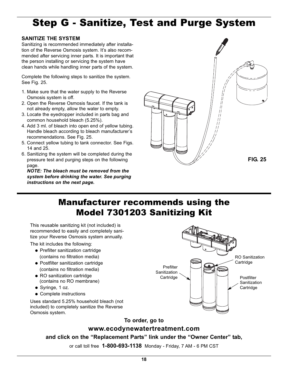 Step g - sanitize, test and purge system | EcoPure ECOP30 User Manual | Page 18 / 27