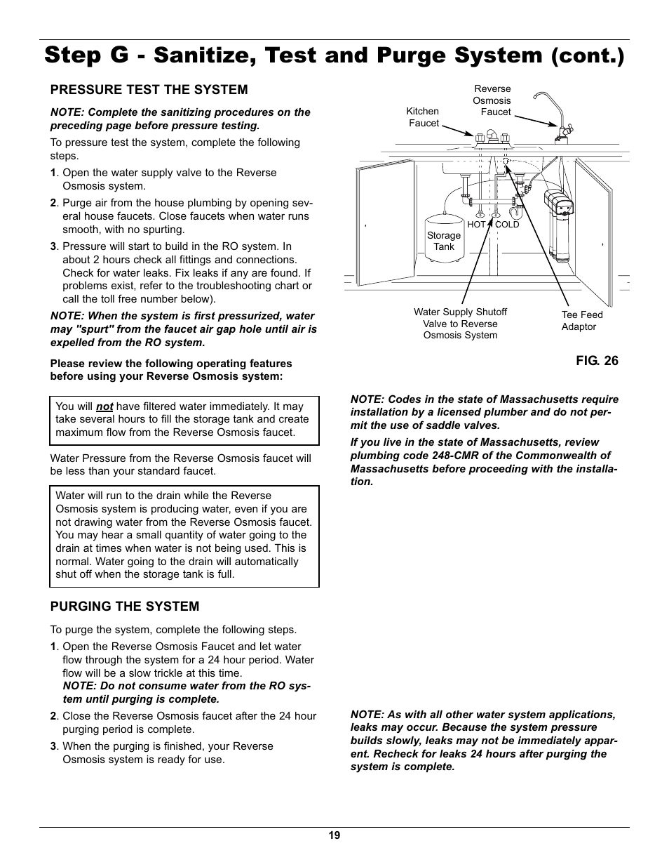 Step g, Sanitize, test and purge system, Cont.) | EcoPure ECOP30 User Manual | Page 19 / 27