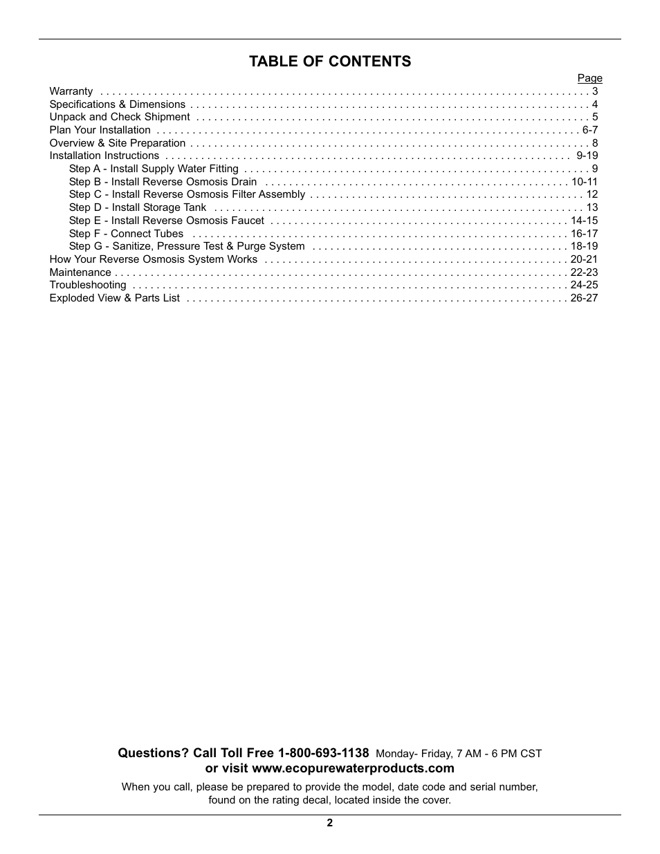 EcoPure ECOP30 User Manual | Page 2 / 27