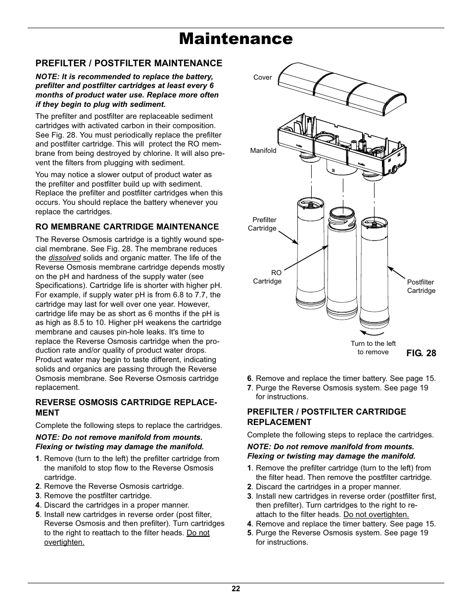 Maintenance | EcoPure ECOP30 User Manual | Page 22 / 27