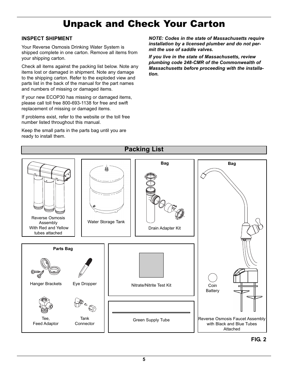 Unpack and check your carton, Packing list | EcoPure ECOP30 User Manual | Page 5 / 27