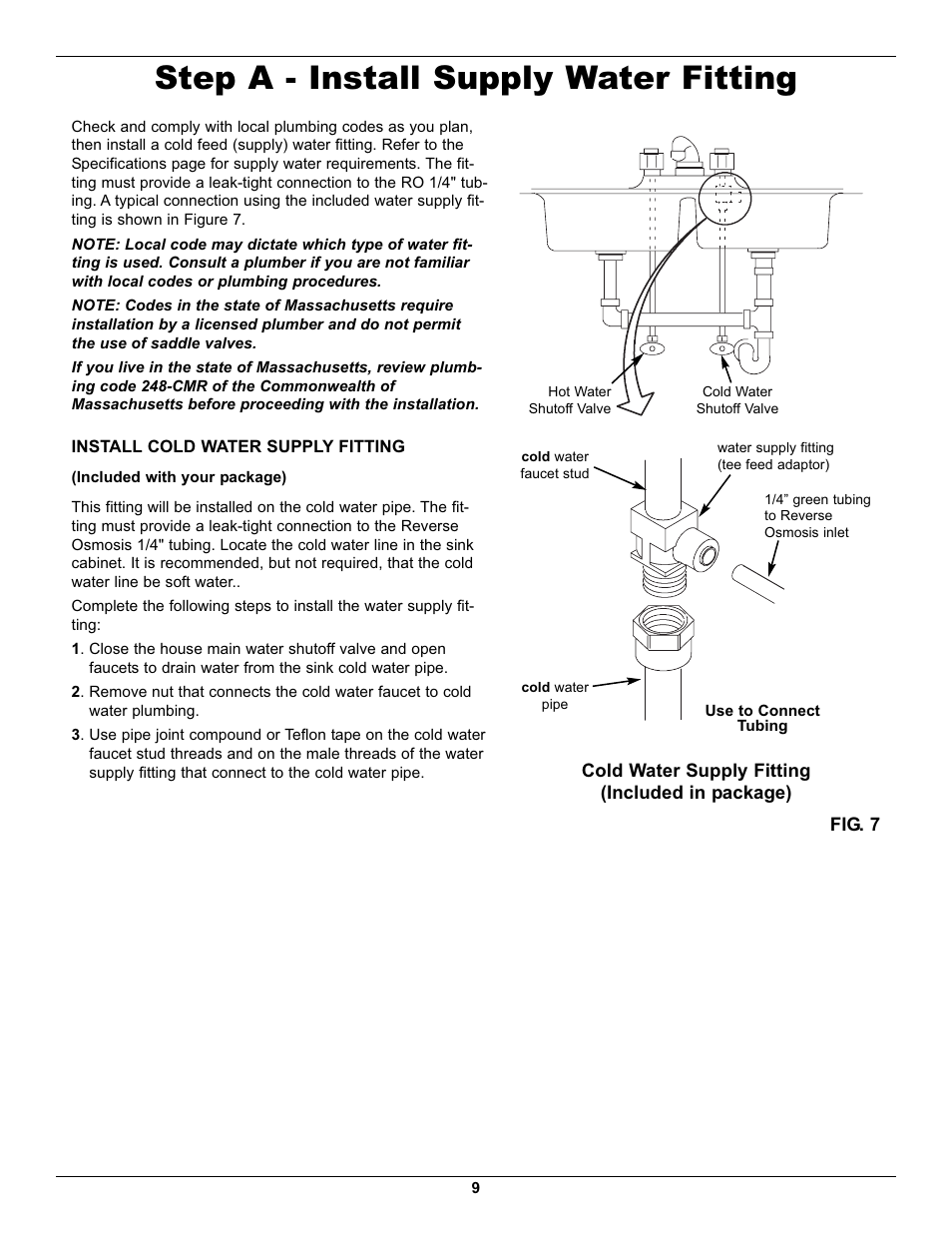 Step a - install supply water fitting | EcoPure ECOP30 User Manual | Page 9 / 27