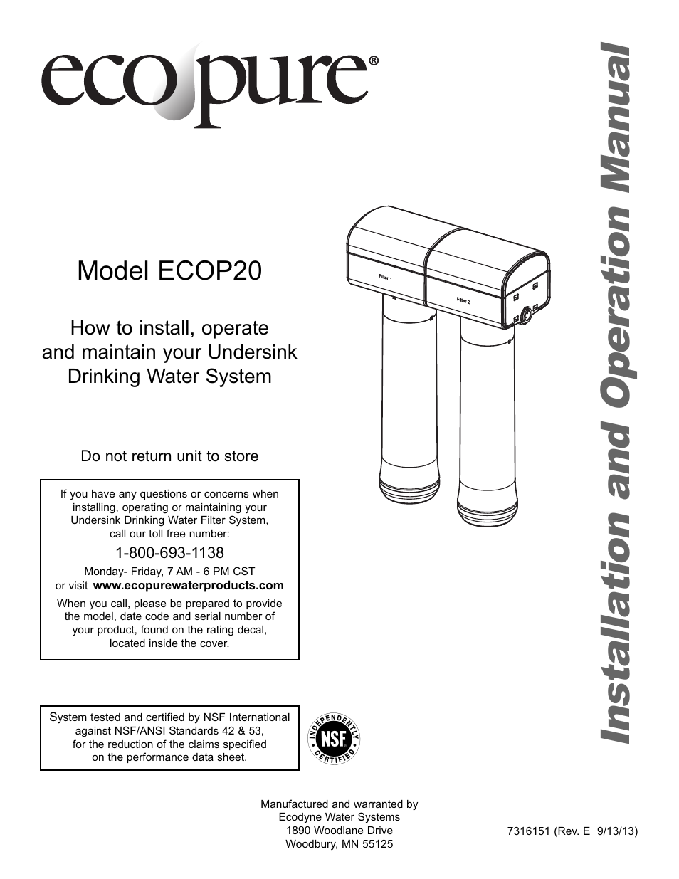 EcoPure ECOP20 User Manual | 11 pages