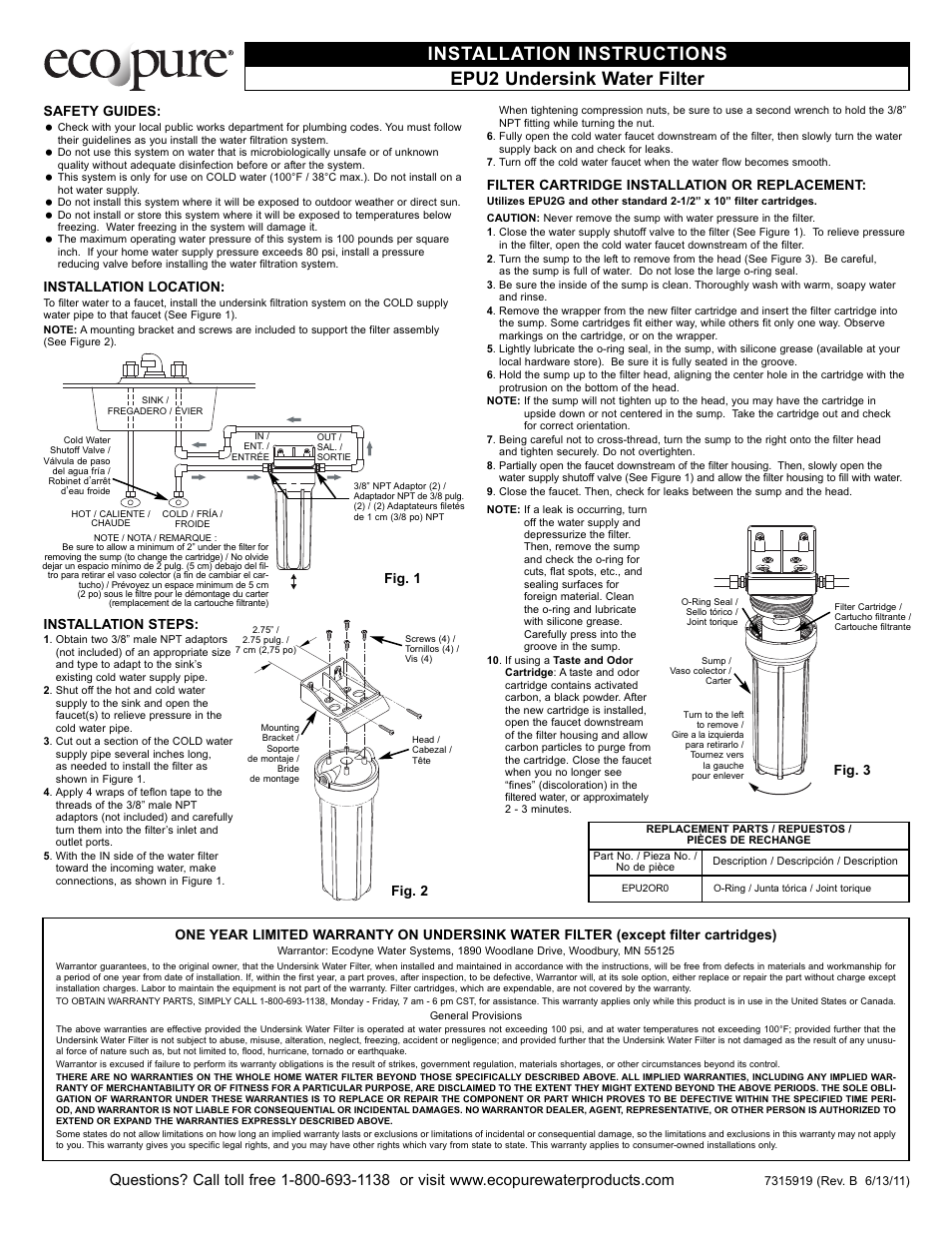 EcoPure EPU2 User Manual | 2 pages