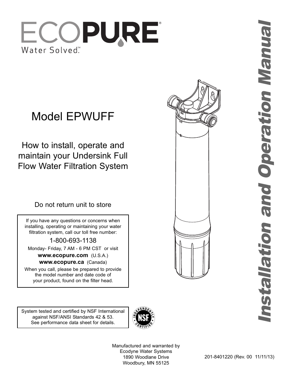 EcoPure EPWUFF User Manual | 8 pages