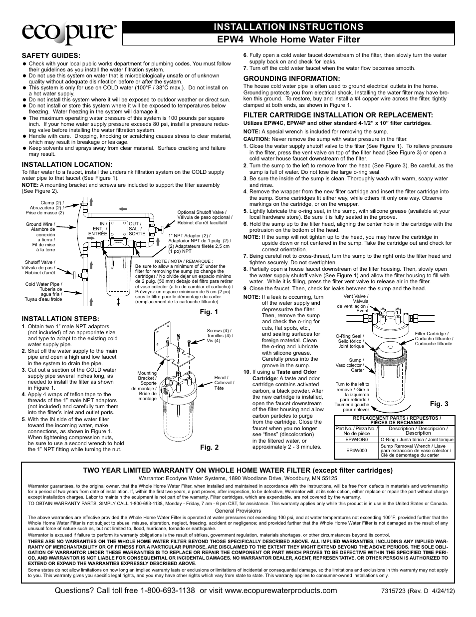 EcoPure EPW4 User Manual | 2 pages