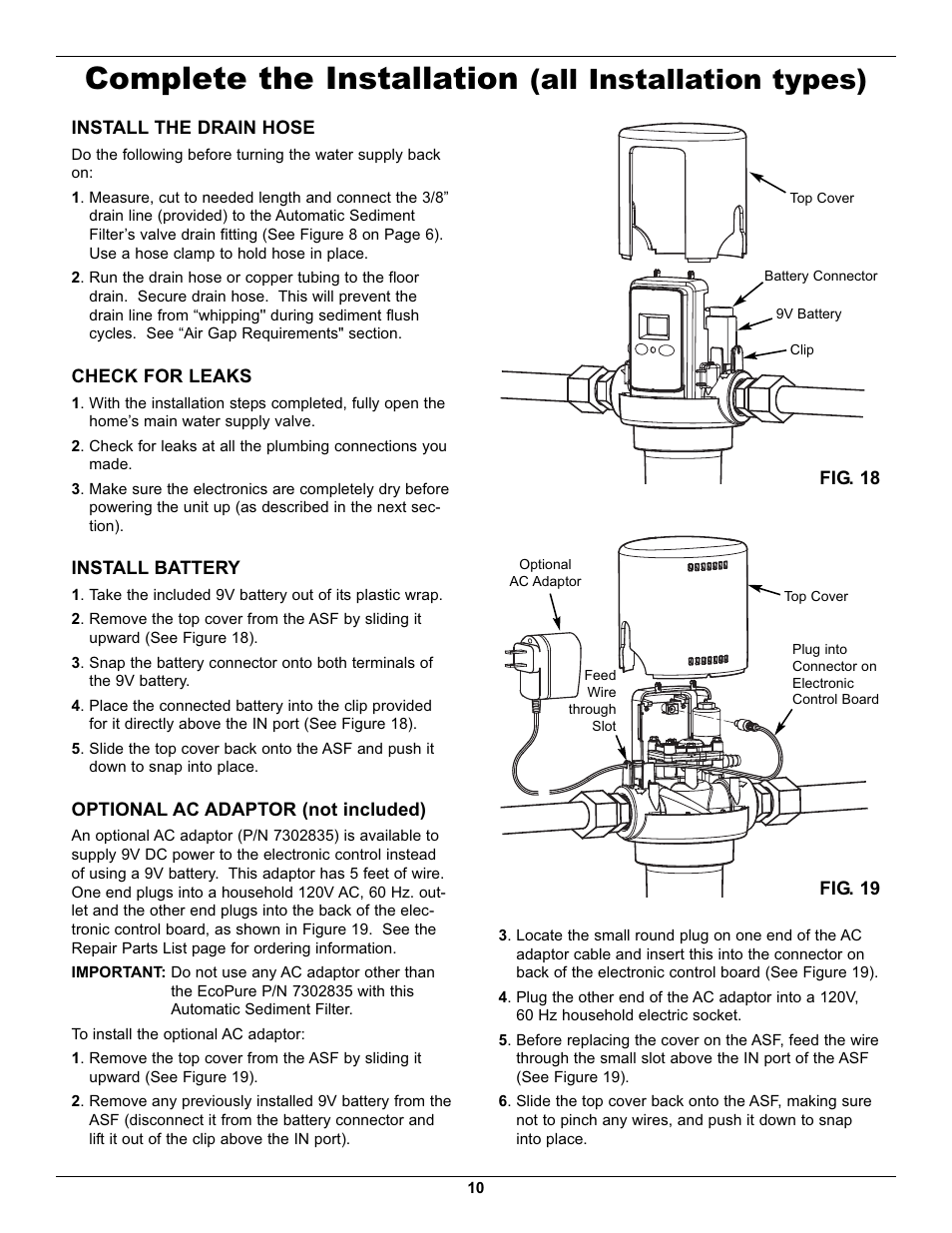 Complete the installation, All installation types) | EcoPure EPASF1 User Manual | Page 10 / 16