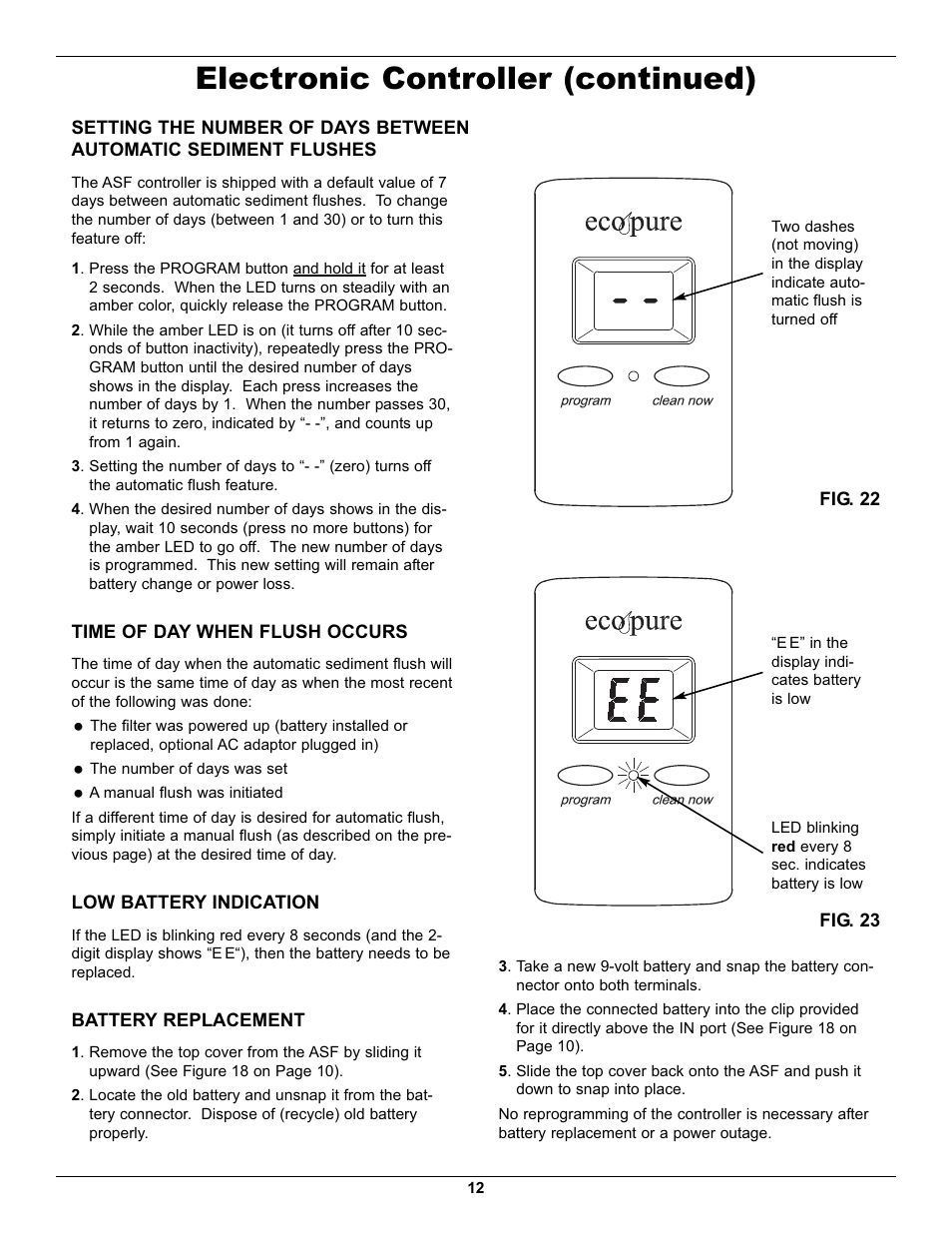 Electronic controller (continued) | EcoPure EPASF1 User Manual | Page 12 / 16