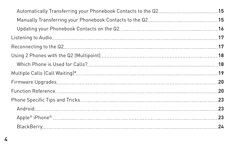 BlueAnt Q2 User Manual | Page 4 / 36