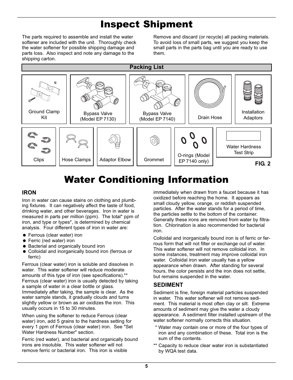 Inspect shipment water conditioning information | EcoPure EP7140 User Manual | Page 5 / 27
