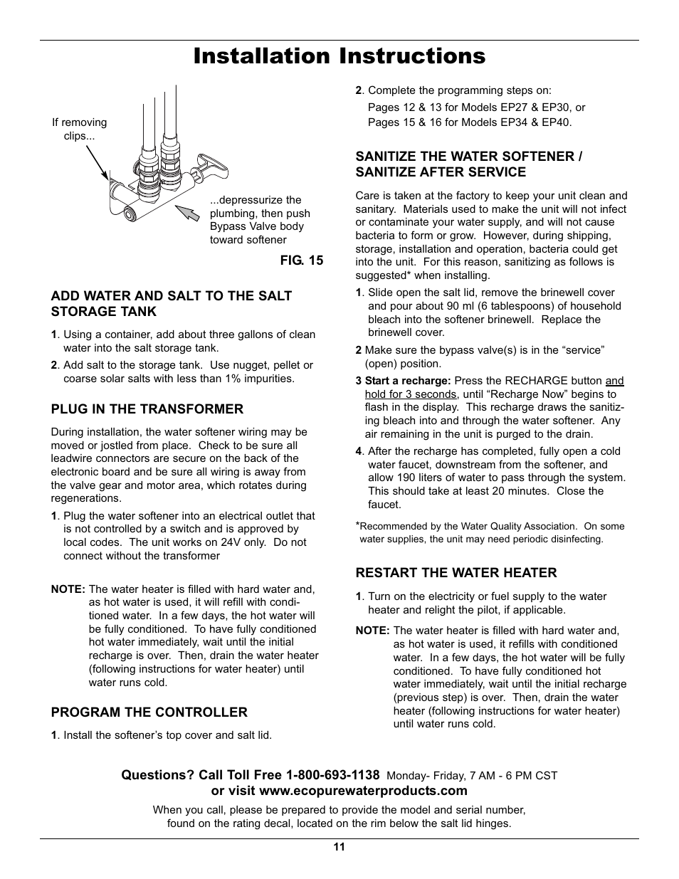 Installation instructions | EcoPure EP40 User Manual | Page 11 / 27