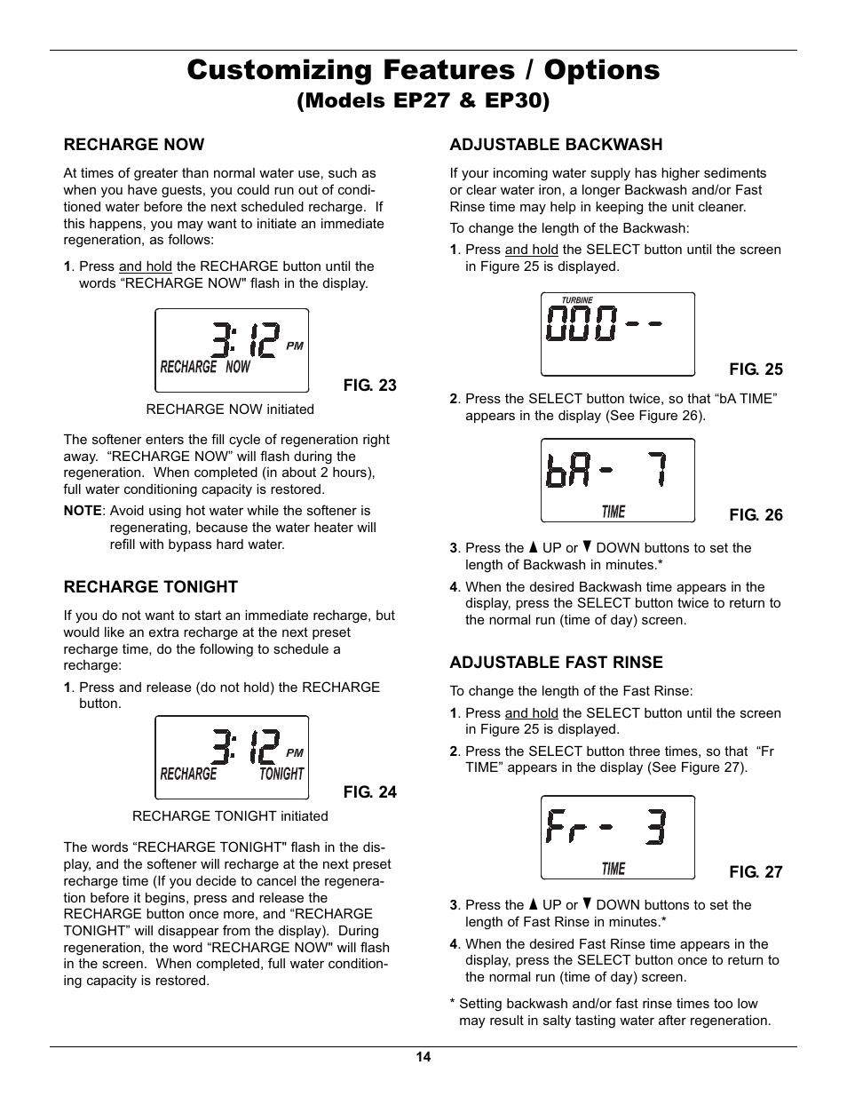 Customizing features / options, Models ep27 & ep30) | EcoPure EP40 User Manual | Page 14 / 27
