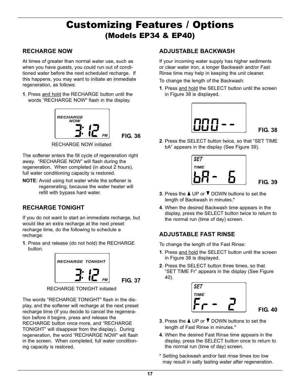 Customizing features / options, Models ep34 & ep40) | EcoPure EP40 User Manual | Page 17 / 27