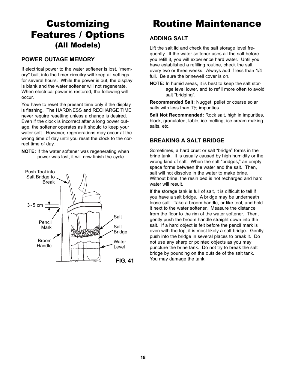 Routine maintenance customizing features / options, All models) | EcoPure EP40 User Manual | Page 18 / 27