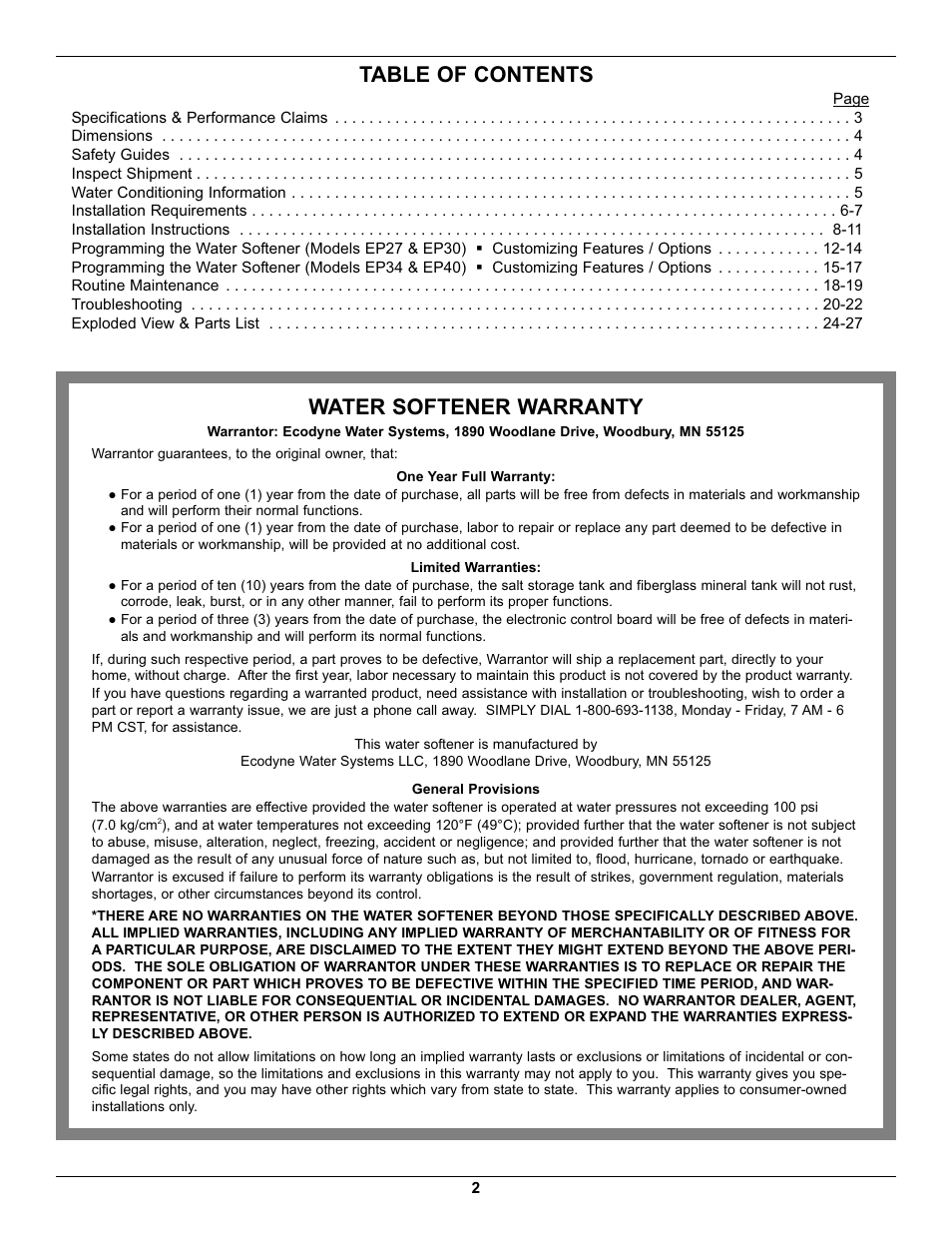 EcoPure EP40 User Manual | Page 2 / 27