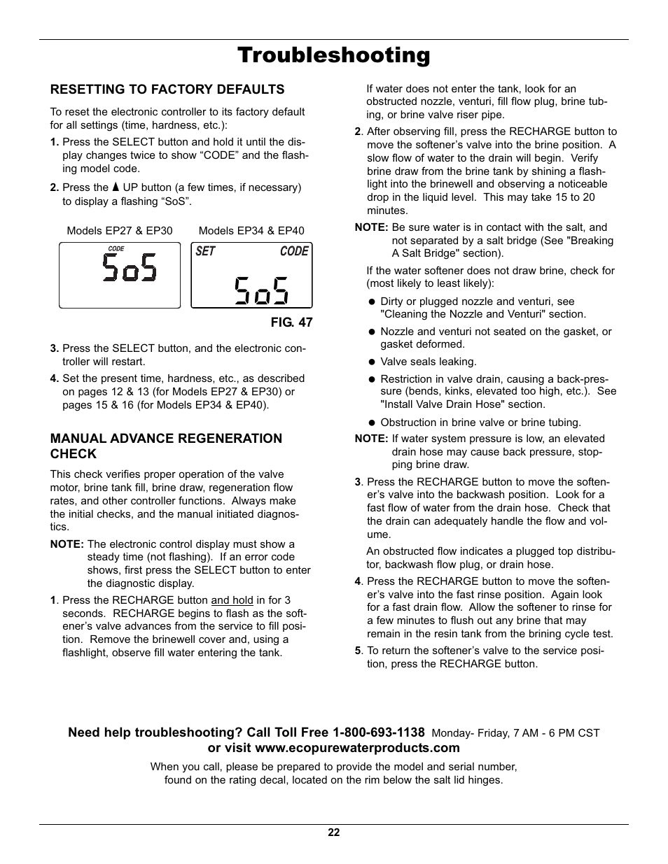 Troubleshooting | EcoPure EP40 User Manual | Page 22 / 27