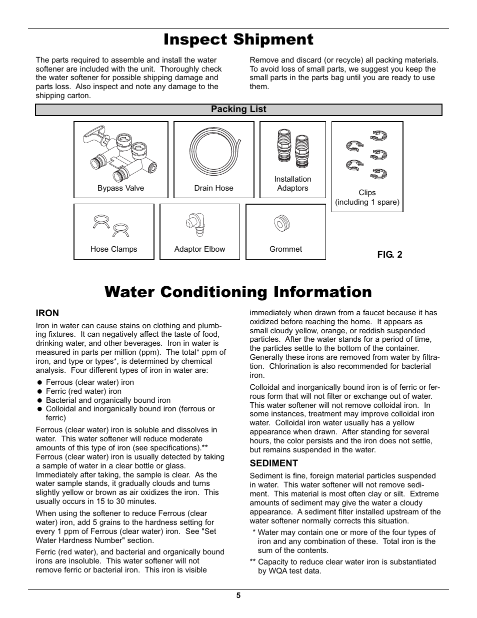 Inspect shipment water conditioning information | EcoPure EP40 User Manual | Page 5 / 27