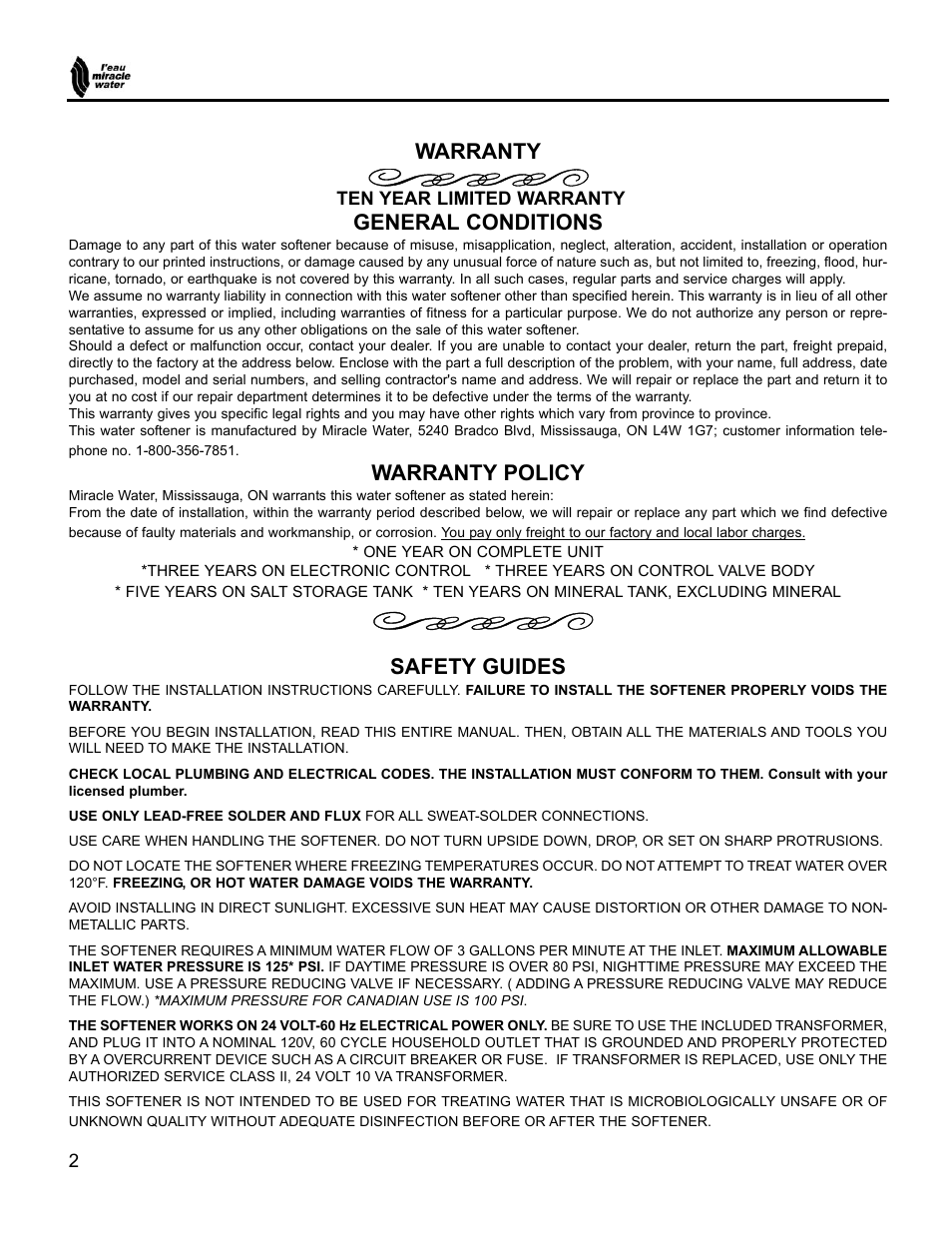 Warranty, General conditions, Warranty policy | Safety guides | EcoPure MW_MW15_450217 User Manual | Page 2 / 28