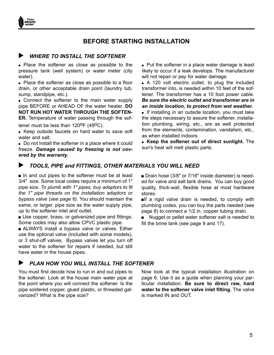 Before starting installation | EcoPure MW_MW15_450217 User Manual | Page 5 / 28