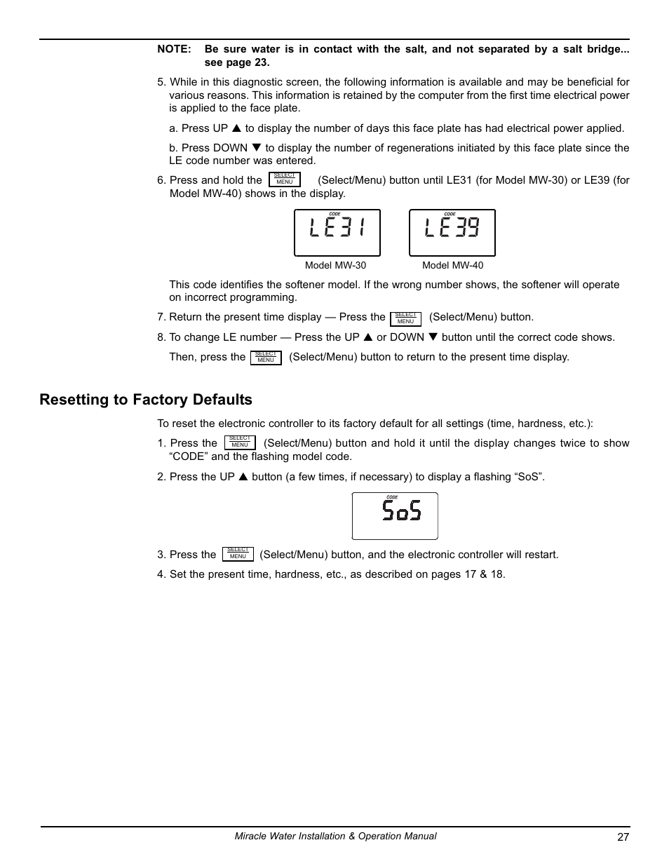 Resetting to factory defaults | EcoPure MW_MW40_7333064B User Manual | Page 27 / 30