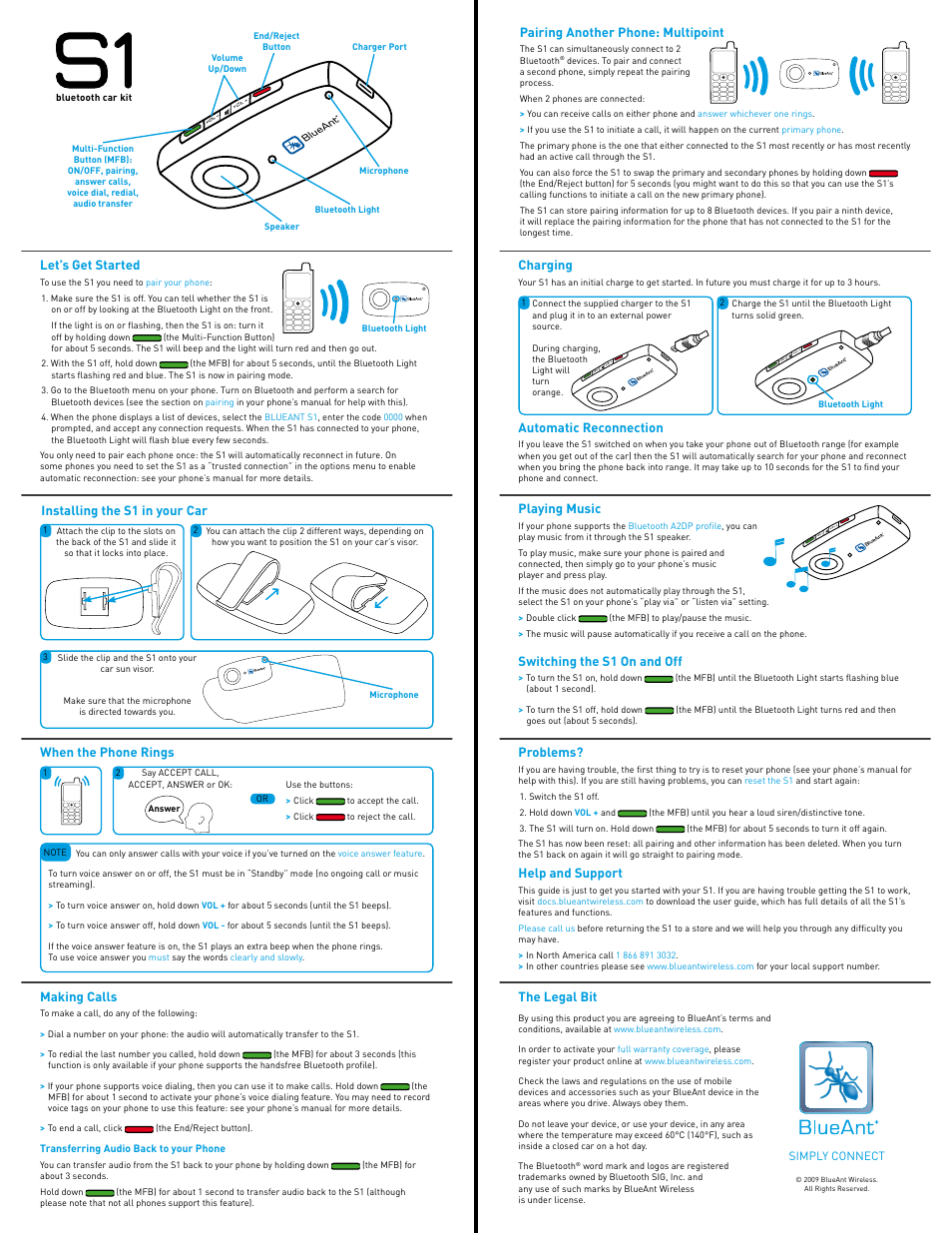 BlueAnt S1 User Manual | 1 page
