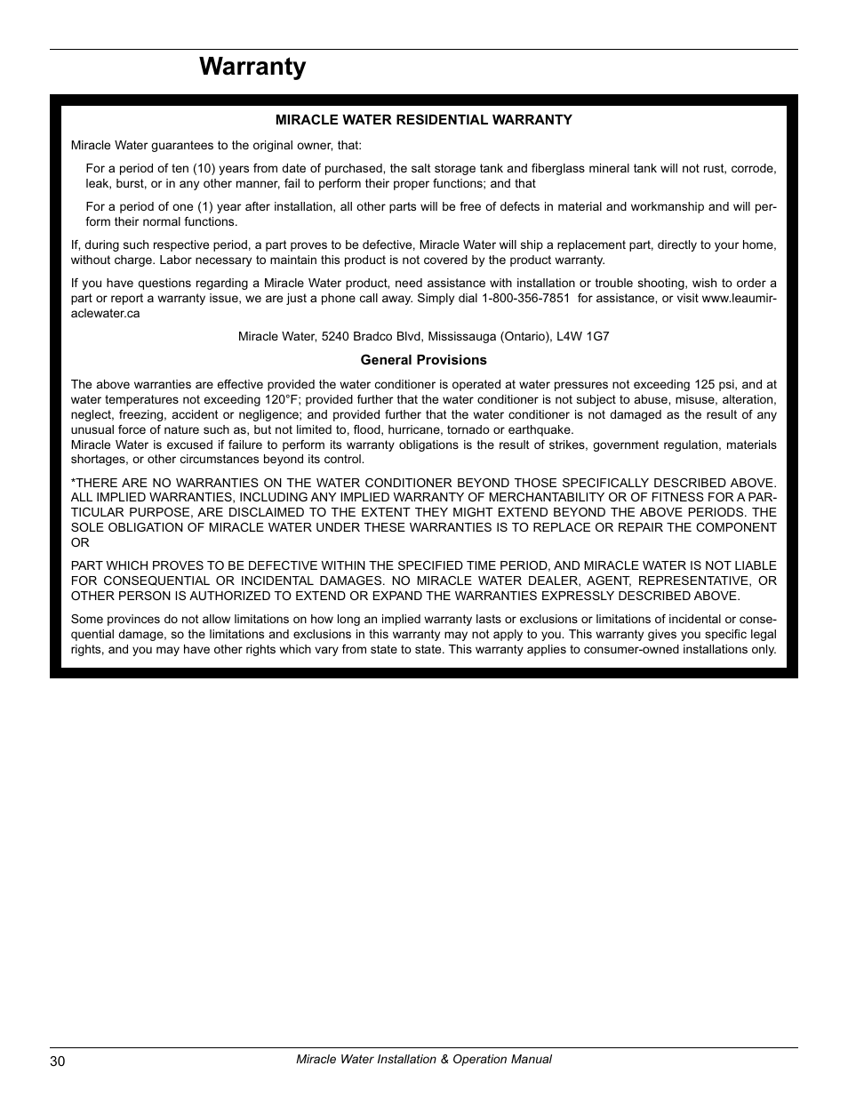 Warranty | EcoPure MW_MW40_7316711D User Manual | Page 30 / 30