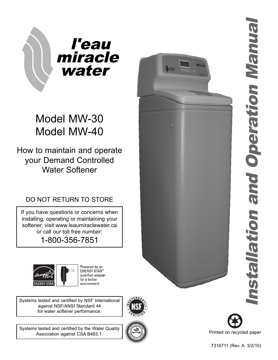EcoPure MW_MW40_7316711A User Manual | 30 pages